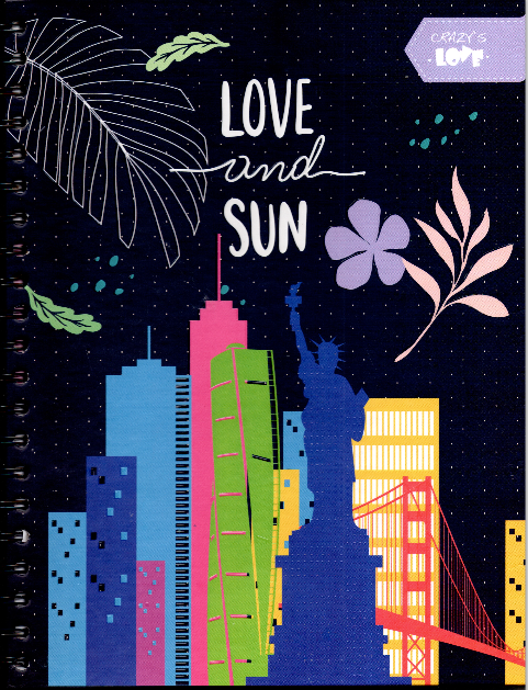 Cuaderno argollado grande 105 femenino cuadriculado pasta dura Love and sun