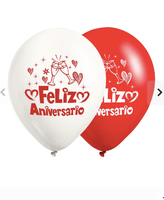 Globos Látex Biodegradables Feliz Aniversario Blanco y Rojo