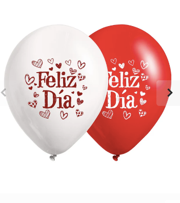 Globos Látex Biodegradables Corrientes Feliz Día Blanco y Rojo