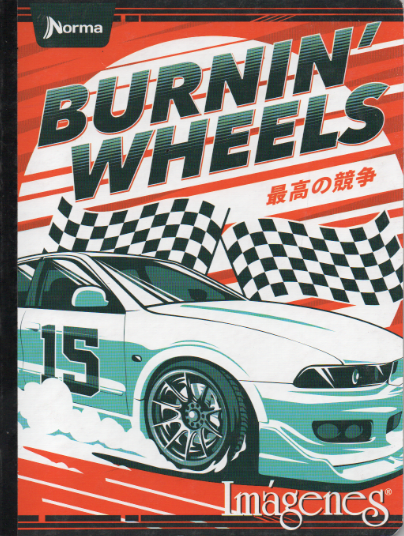 Cuaderno niño cuadriculado 50 hojas Burnnin Wheels