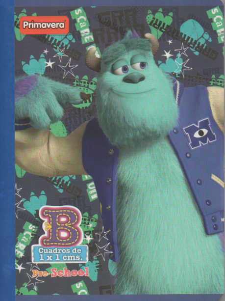 Cuaderno niño cuadritos tipo B 100 hojas Monsters inc