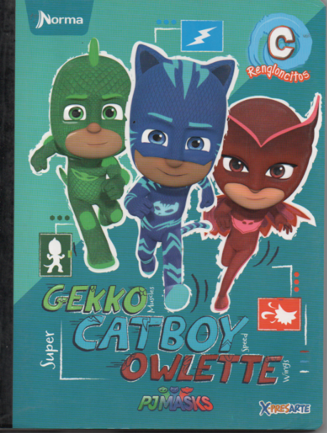 Cuaderno niño rengloncitos tipo C 100 hojas Pj masks